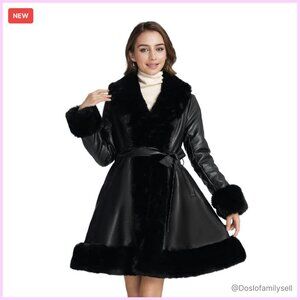 Faux Fur Leather Jacket Women's Winter Coat Chic Elegant Oversized